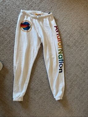 Aviator nation white sweatpants size medium
